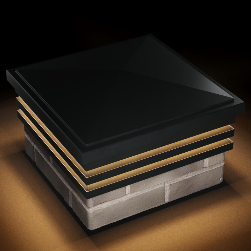 Колпак Zking Бона ХайТек Черный на столб 1.5х1.5 кирпича (385х385мм) с подсветкой в Соликамске фото