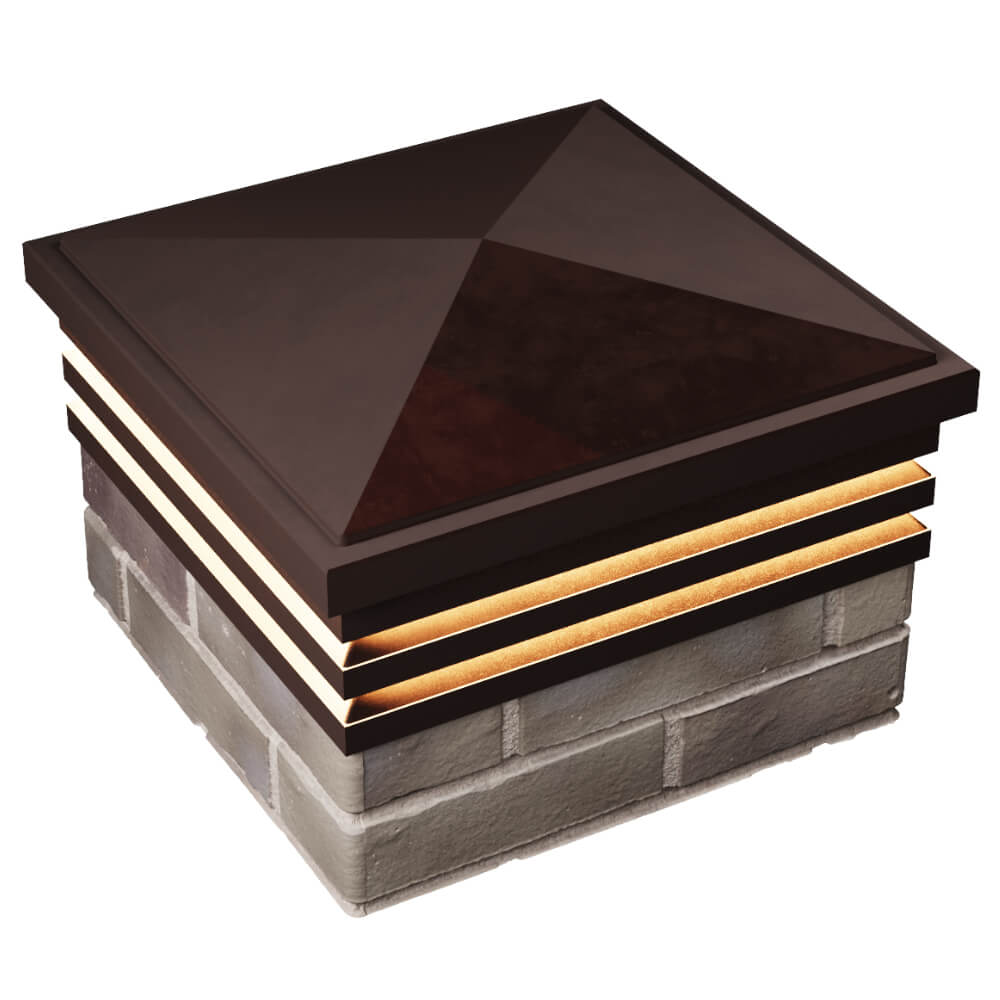 Колпак Zking Бона ХайТек Коричневый на столб 1.5х1.5 кирпича (385х385мм) с подсветкой в Соликамске фото