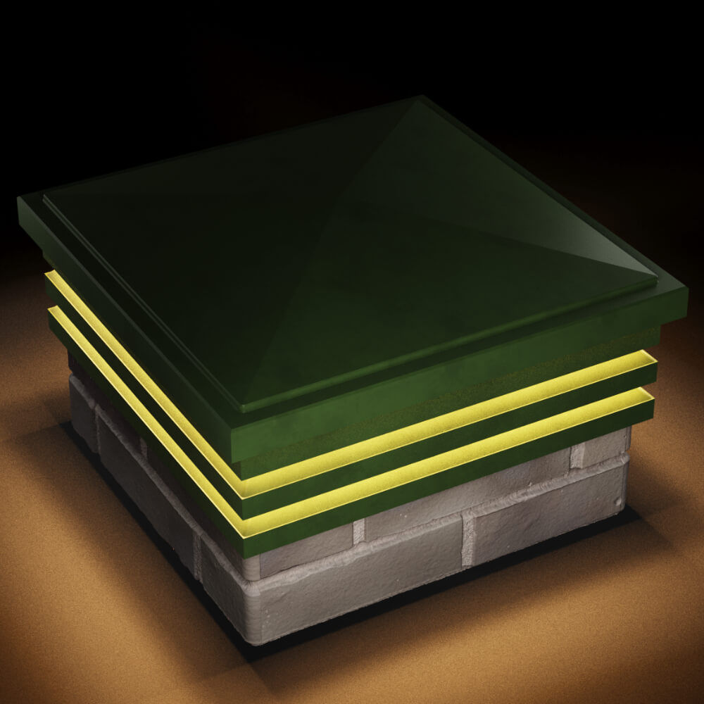 Колпак Zking Бона ХайТек Зеленый на столб 1.5х1.5 кирпича (385х385мм) с подсветкой в Соликамске фото