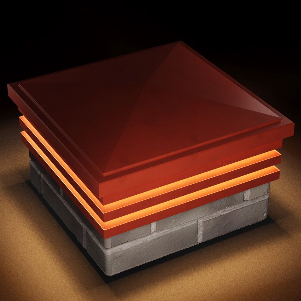 Колпак Zking Бона ХайТек Красный на столб 1.5х1.5 кирпича (385х385мм) с подсветкой в Соликамске фото