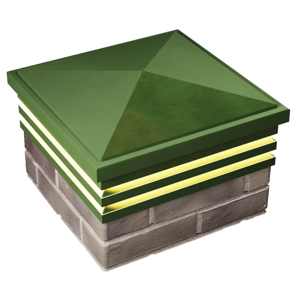 Колпак Zking Бона ХайТек Зеленый на столб 1.5х1.5 кирпича (385х385мм) с подсветкой в Соликамске фото