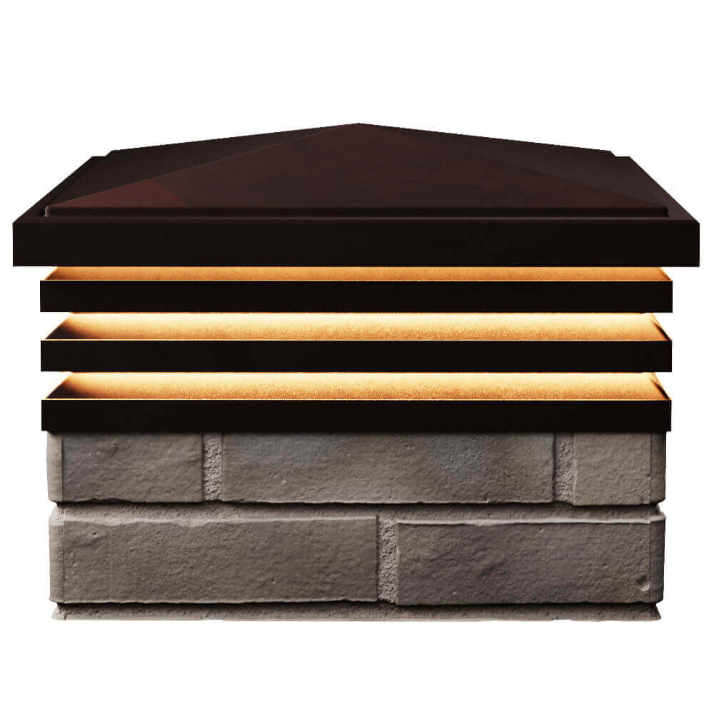 Колпак Zking Бона ХайТек Коричневый на столб 1.5х1.5 кирпича (385х385мм) с подсветкой в Соликамске фото